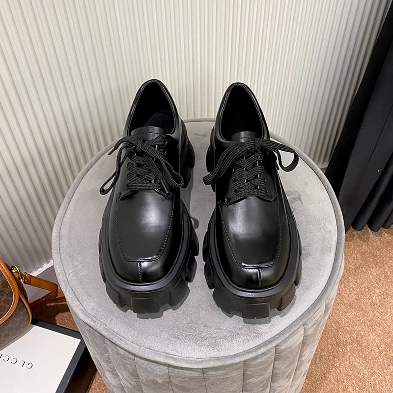 Petite size 33, Liu Wen's same-genuine leather platform loafers, British-style retro chunky heels, versatile.