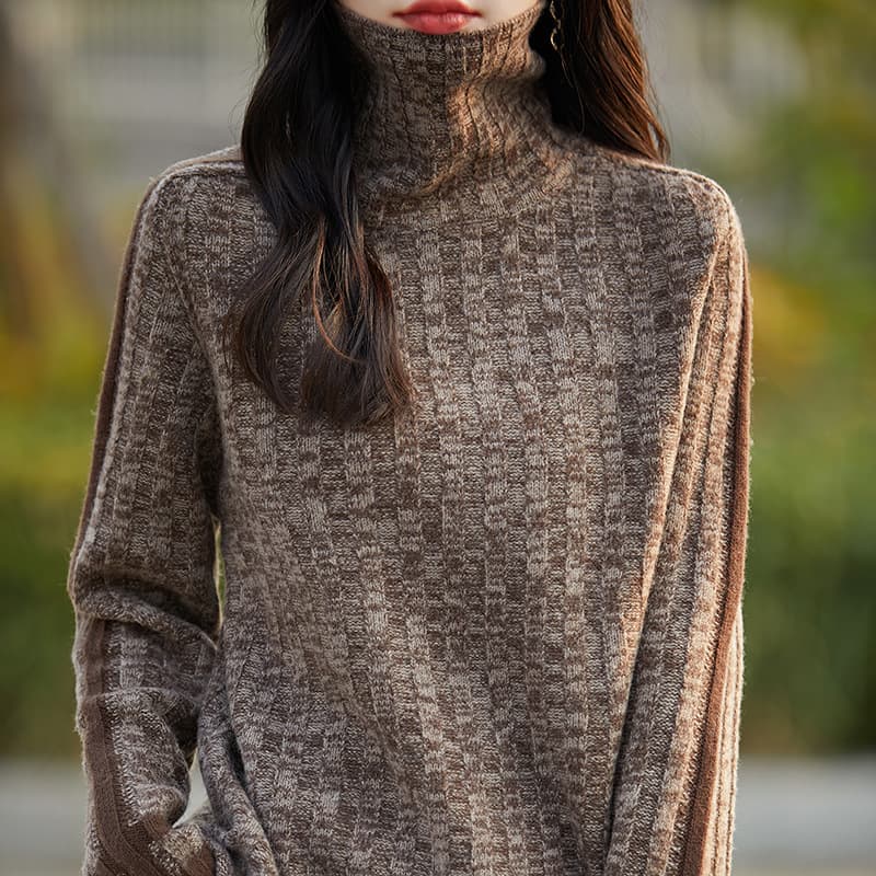 Spring/Autumn New Women's Knitwear High Neck Wool Sweater Loose Heather Yarn Thick Base Layer Women's Sweater Cross-Border Wholesale