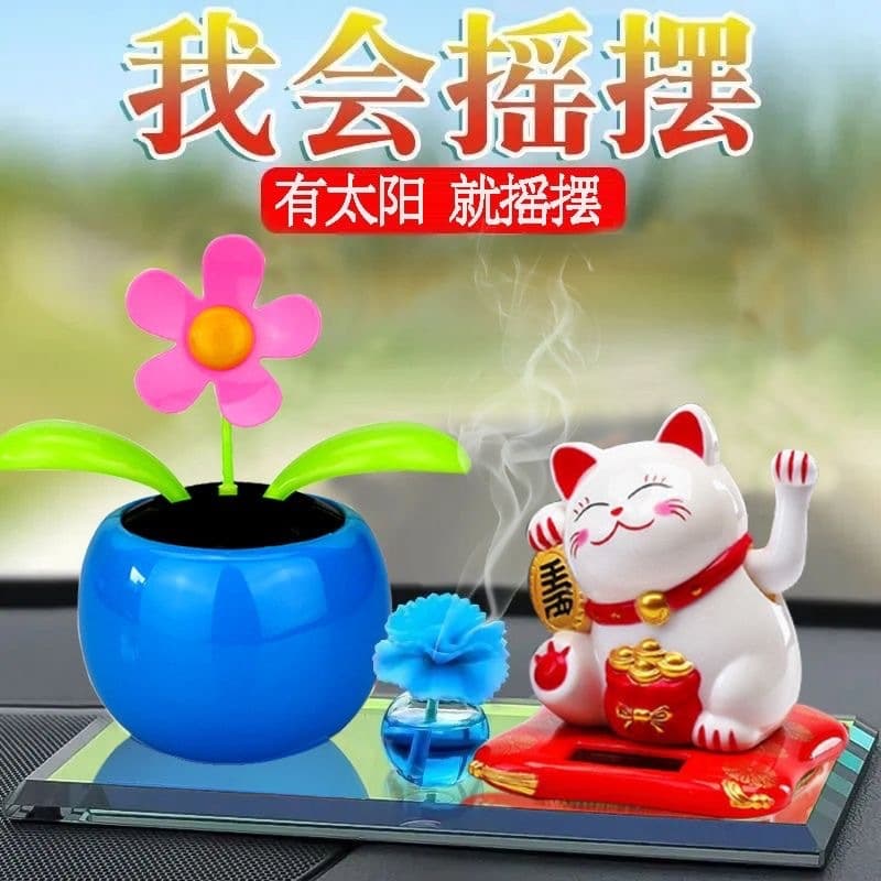 Car Cartoon Ornament Dashboard Solar Cute Swinging Flower Decoration with Perfume