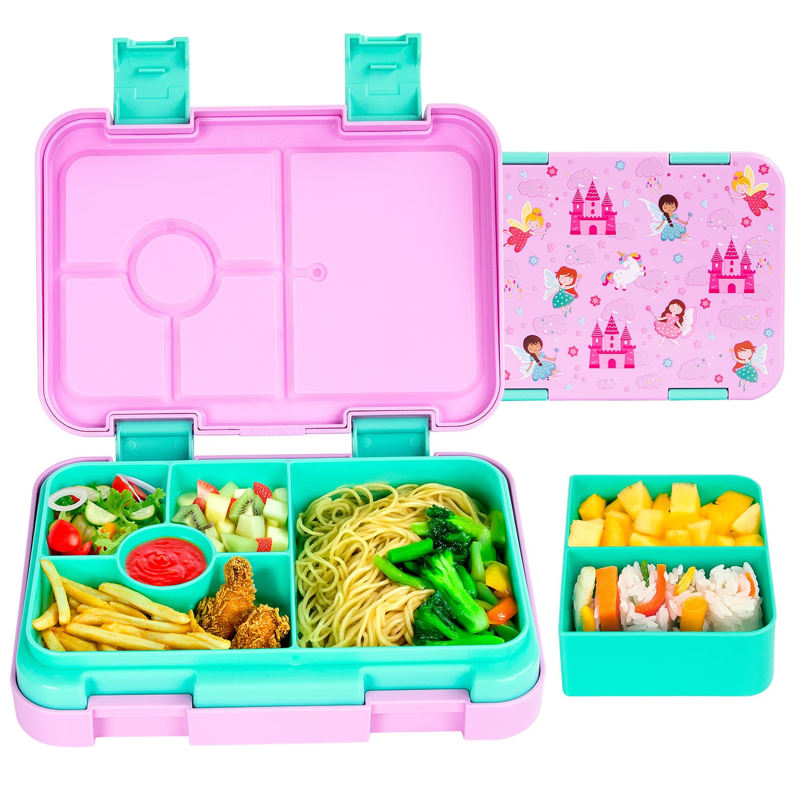 Cross-border Kids Double Buckle Lunch Box Cartoon Bento Box Student Portable Lunch Box Microwaveable Large Capacity Meal Box