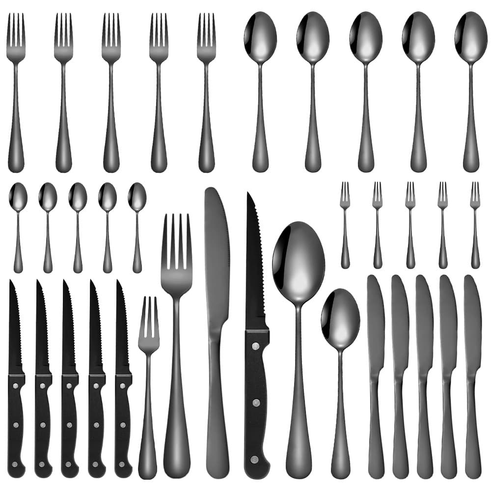Amazon Cross-Border 1010 Stainless Steel Cutlery Set Titanium-Plated Matte Black Western Steak Knife Fork Spoon 6-Piece Set