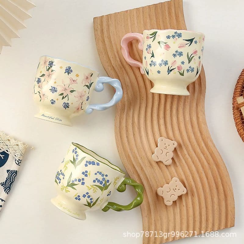 Ceramic Goblet Gift Box Set for Teacher, Mug Souvenir Gift, Underglaze Color Water Cup, Home Coffee Cup for Women