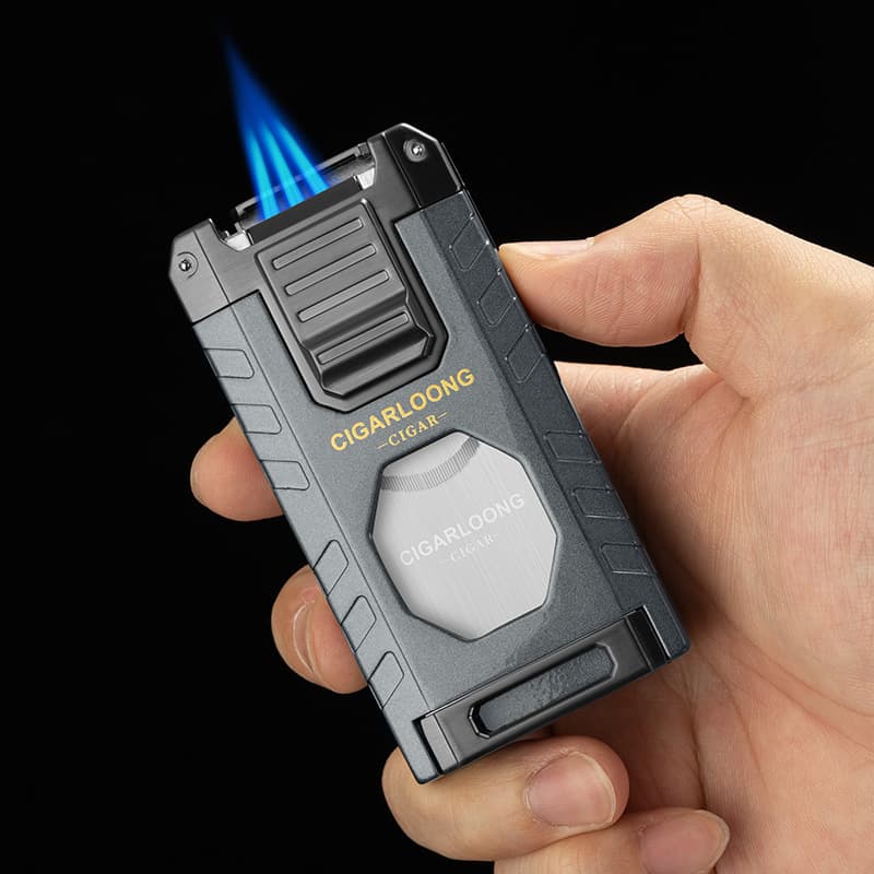 Multifunctional three-fire direct-flush cigar lighter with built-in cigar cutter, portable five-in-one lighter wholesale