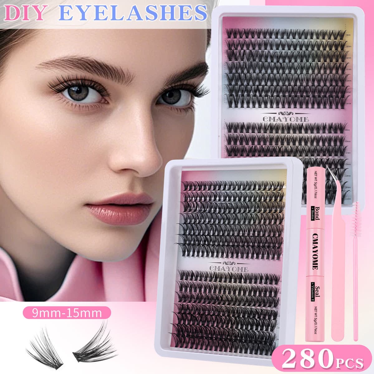 European and American Cross-Border Hot-Selling DIY Segmented 280 Clusters D-Curve Single Cluster False Lashes 10D-100D Natural Lengthening Lashes