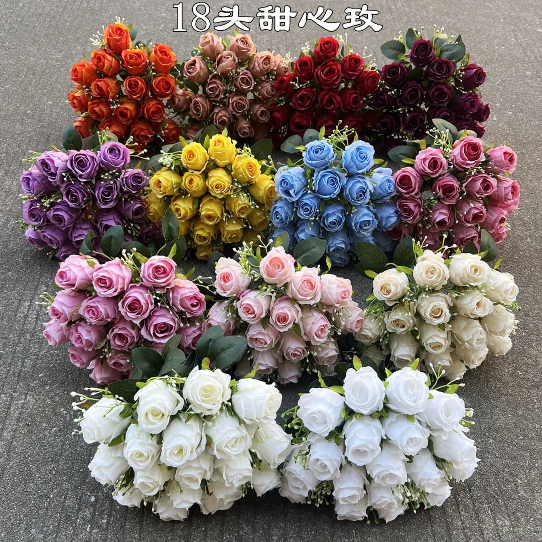 New Foreign Trade Bouquet Rose Manufacturer 18-Head Sweetheart Rose White Hand Bouquet Wedding Flower Ball Artificial Flower Wholesale