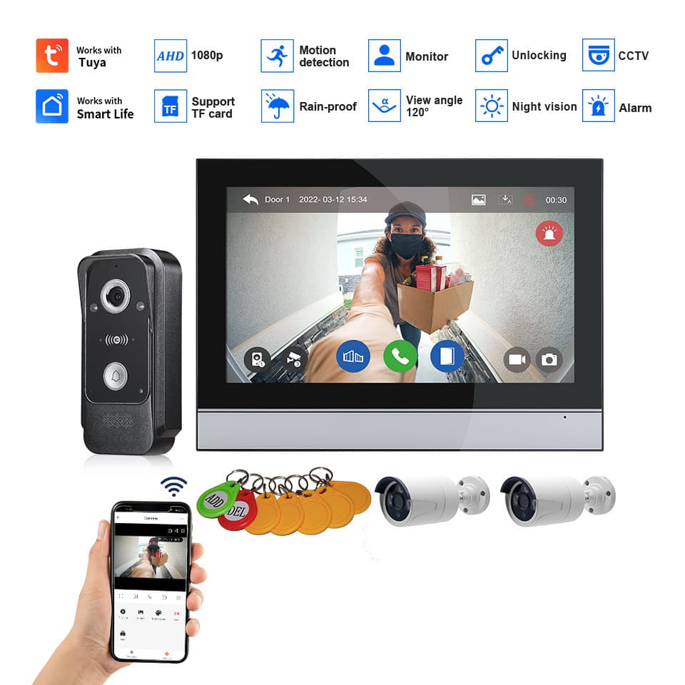 10-Inch 1080P High Definition Visual Intercom Doorbell Mobile Unlocking Graffiti WiFi Doorbell Clear Picture Quality Home Security