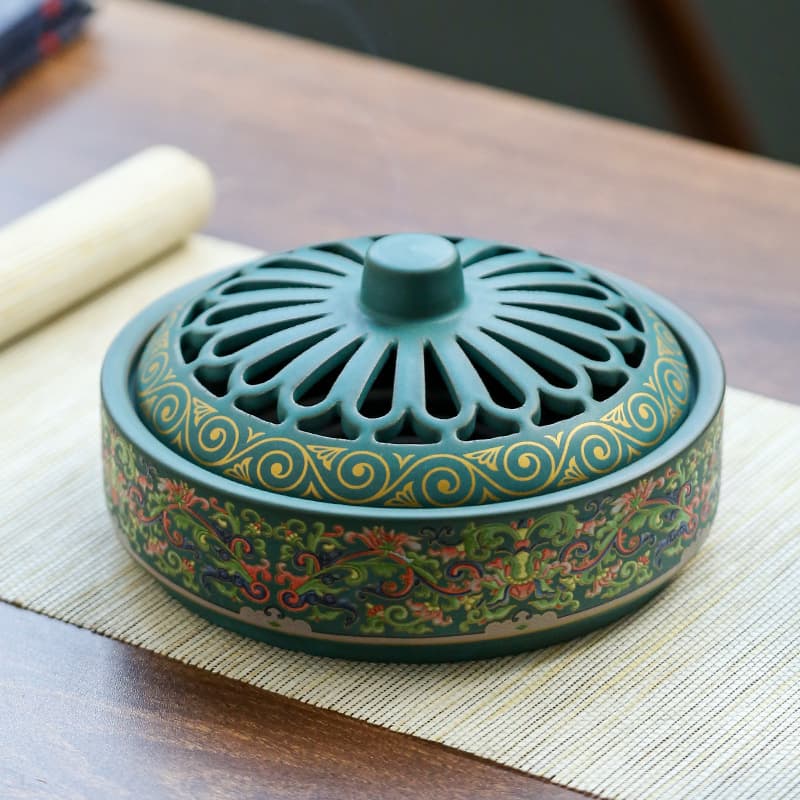 Summer multi-purpose cloisonné ceramic incense burner mosquito repellent incense indoor incense large disc incense burner large diameter incense burner
