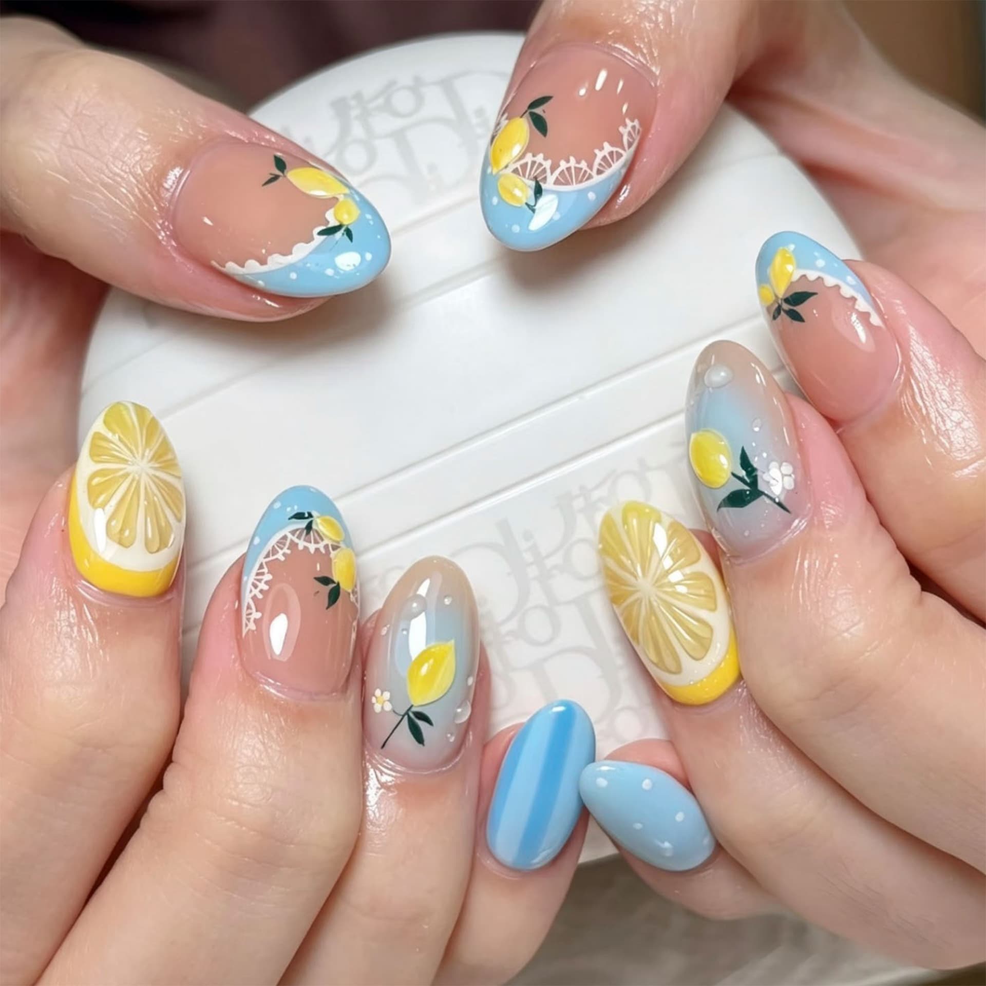 Foreign Trade Simple Fresh 3D Fruit Nails Wearable Short Almond Nails Fake Nails Wholesale