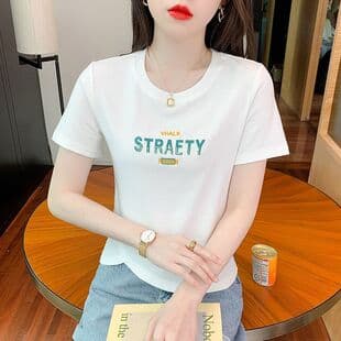 Fashion Letter Print White T-Shirt Women Short Sleeve Summer 2026 New Stylish Youthful Casual Cropped Top
