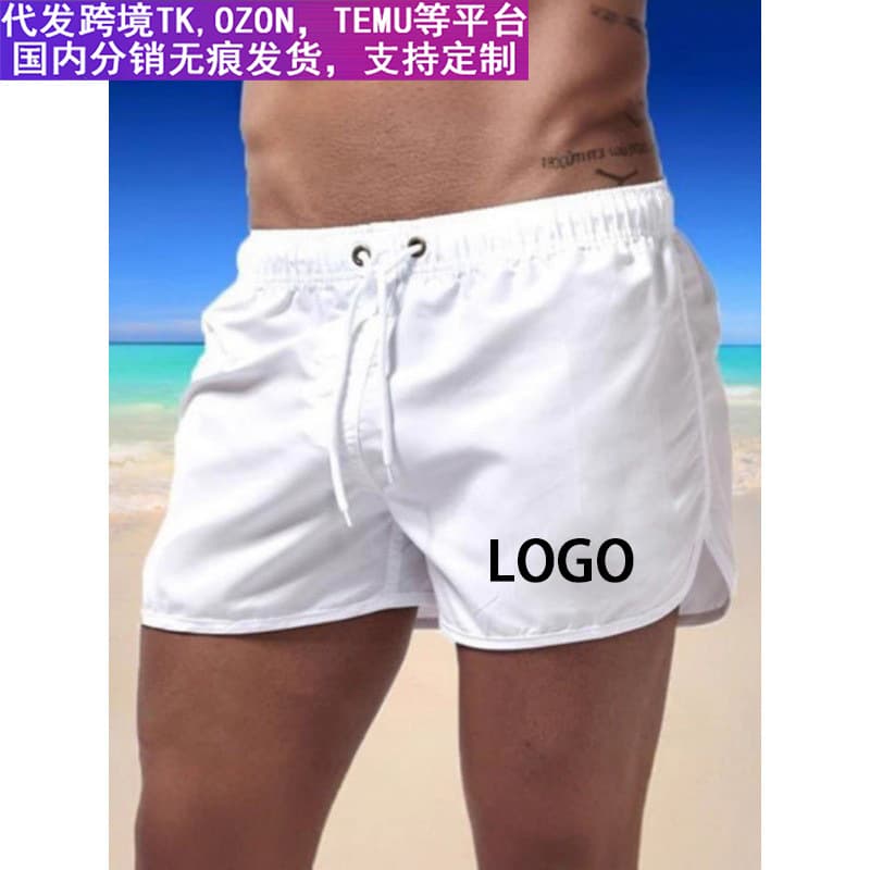 New Men's Beach Shorts Sports Swim Trunks Quick-Dry Athletic Shorts with Pocket Factory for AliExpress Cross-Border European and American Markets