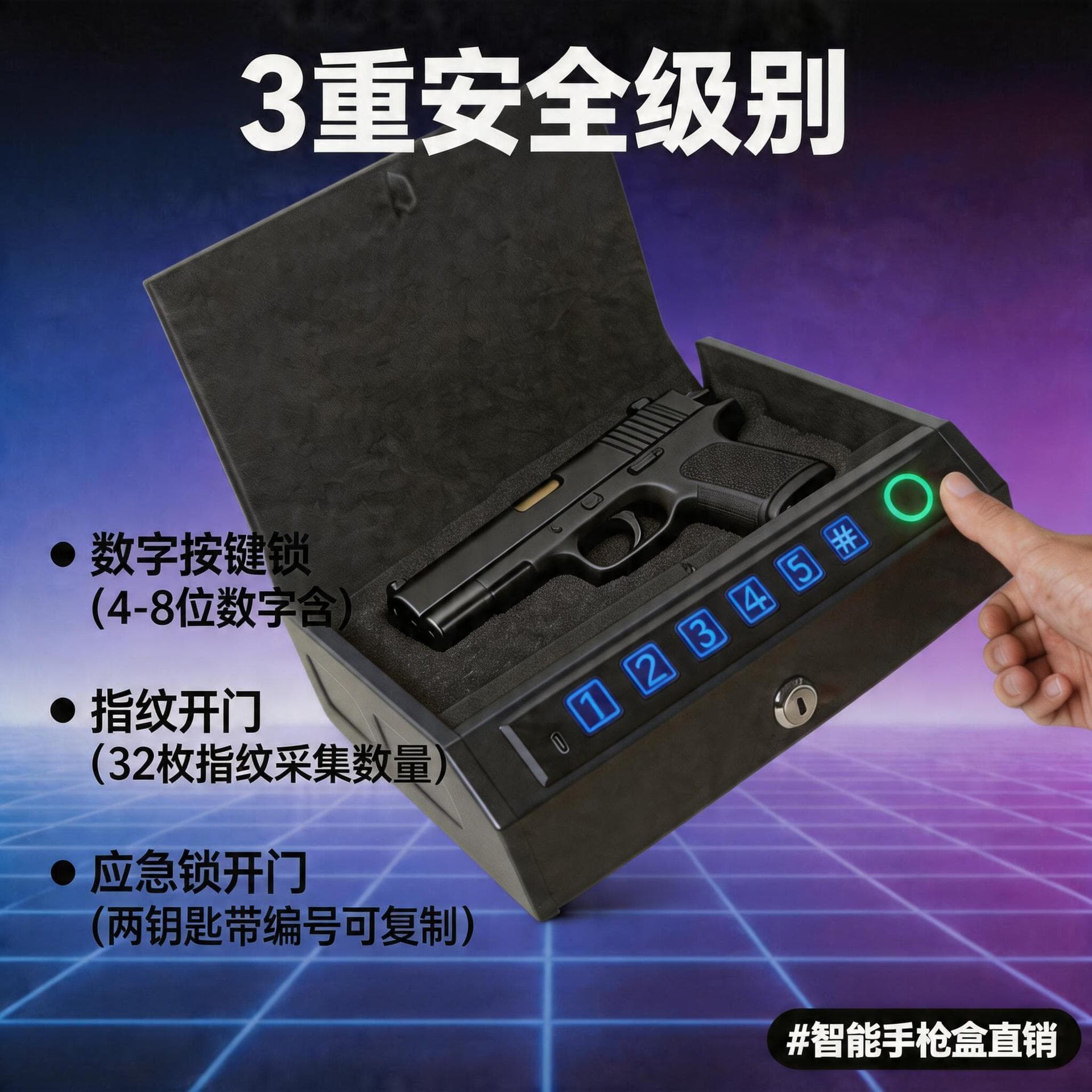 Amazon Small Size Car Gun Safe Storage Box Fingerprint Password Pistol Box Push Rod Gun Safe Cabinet Office Anti-theft Cabinet