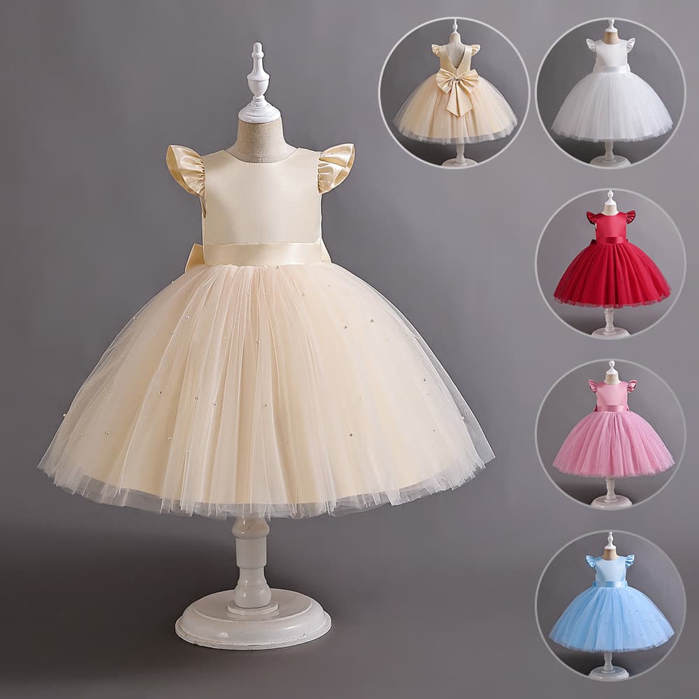 Children's Princess Dress Girls Gown Bow Skirt Performance Stand Alone Small Women's Kids Daily Dress Made in China