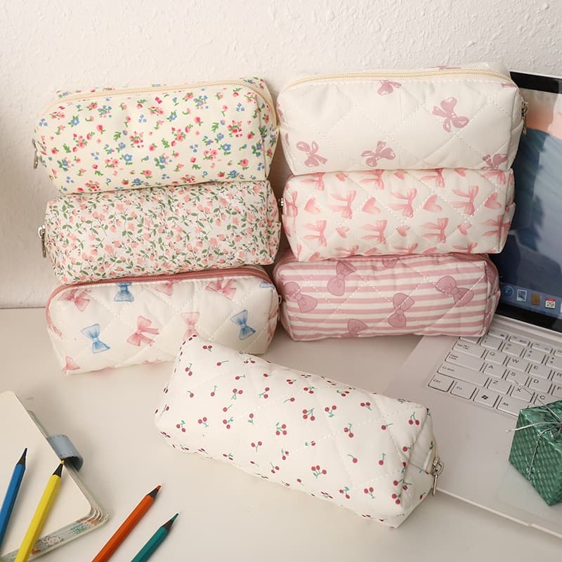 New bow flower pencil bag cute large capacity ins student high-value stationery storage storage bag