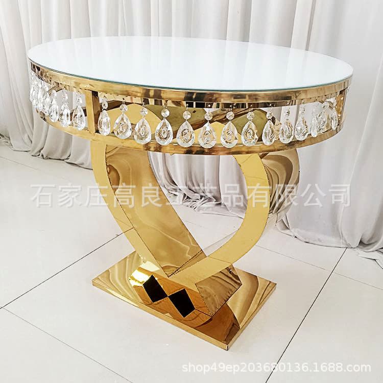Cross-Border Hot Selling Stainless Steel Crystal Pendant Dessert Table Wedding Party Cake Stand Hotel Banquet Decorative Display