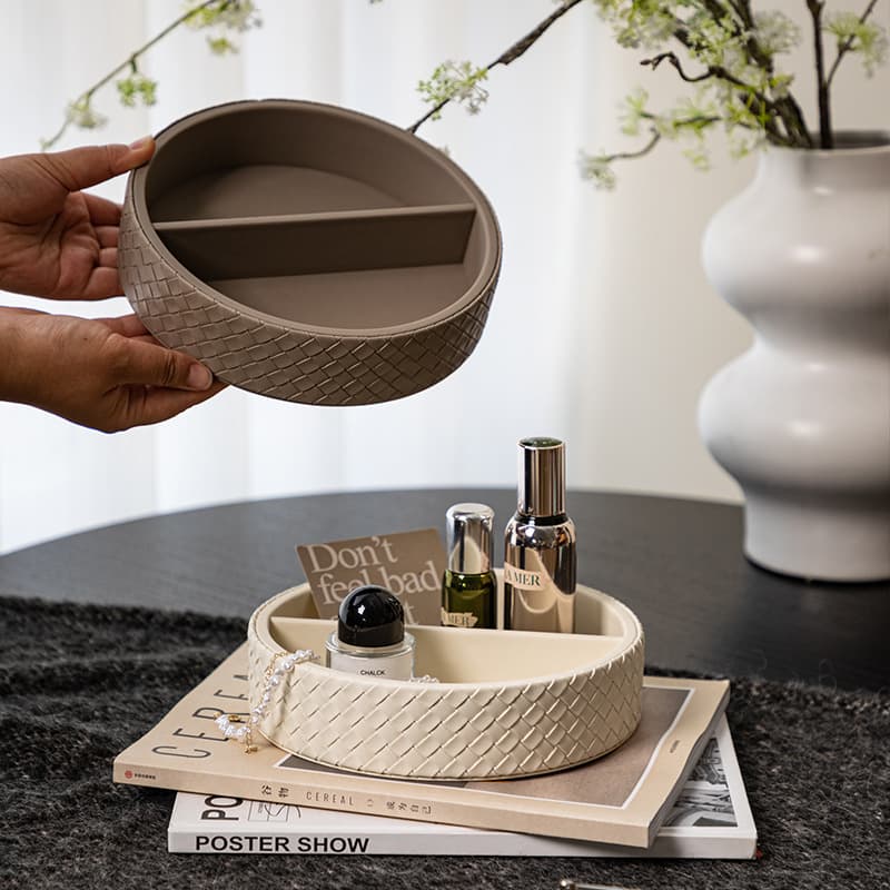 Nordic entrance hall leather perfume partition tray desktop storage retro jewelry ornaments storage tray high-end