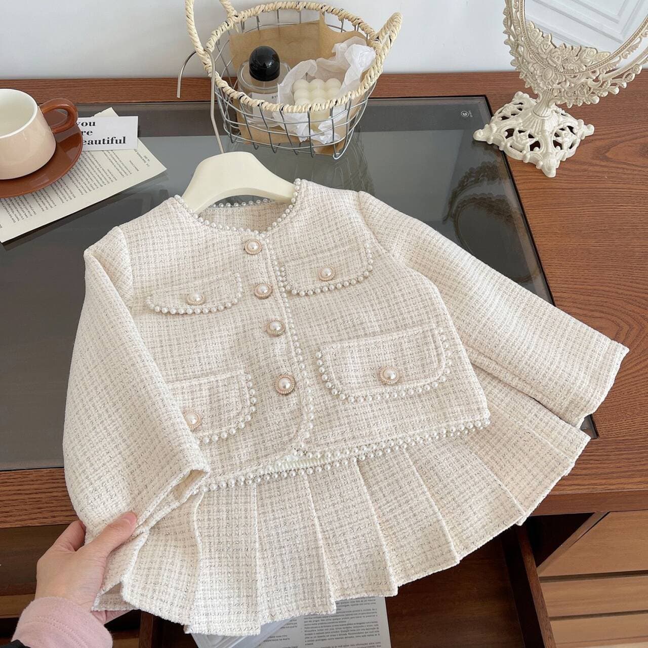 Girls' Chanel-Style Spring/Autumn Set Korean Fashion Kids Trendy Jacket + Pleated Skirt Two-Piece Set for Cross-Border