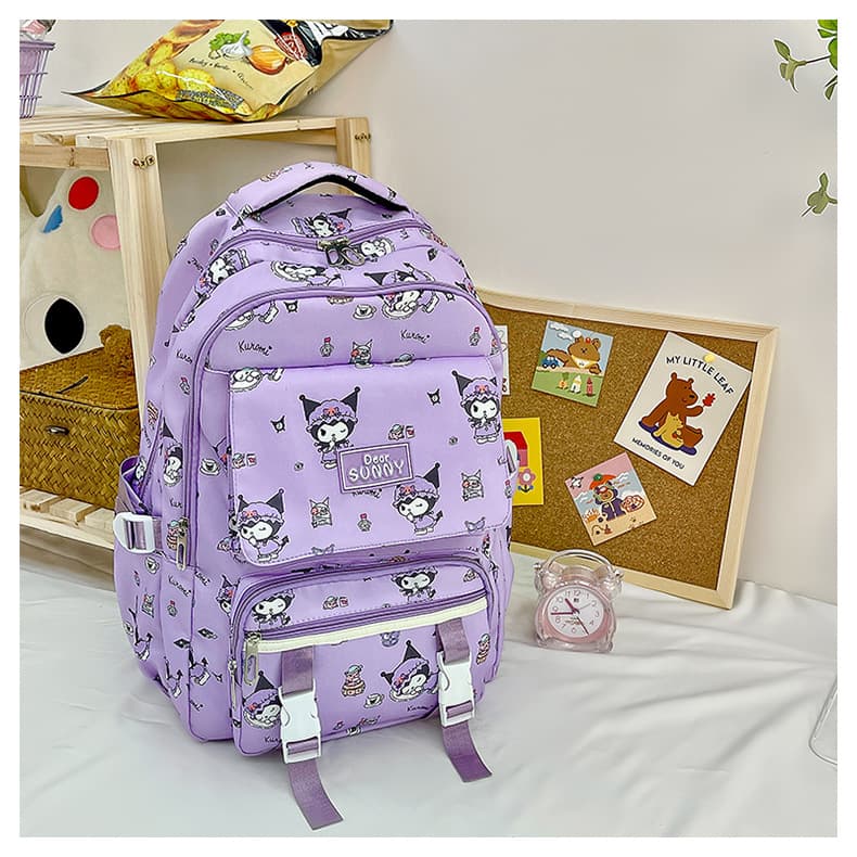 New Kuromi Backpack Simple Cute Elementary and Middle School Girls Bag Large Capacity Pressure-Reducing High School Student Backpack Wholesale
