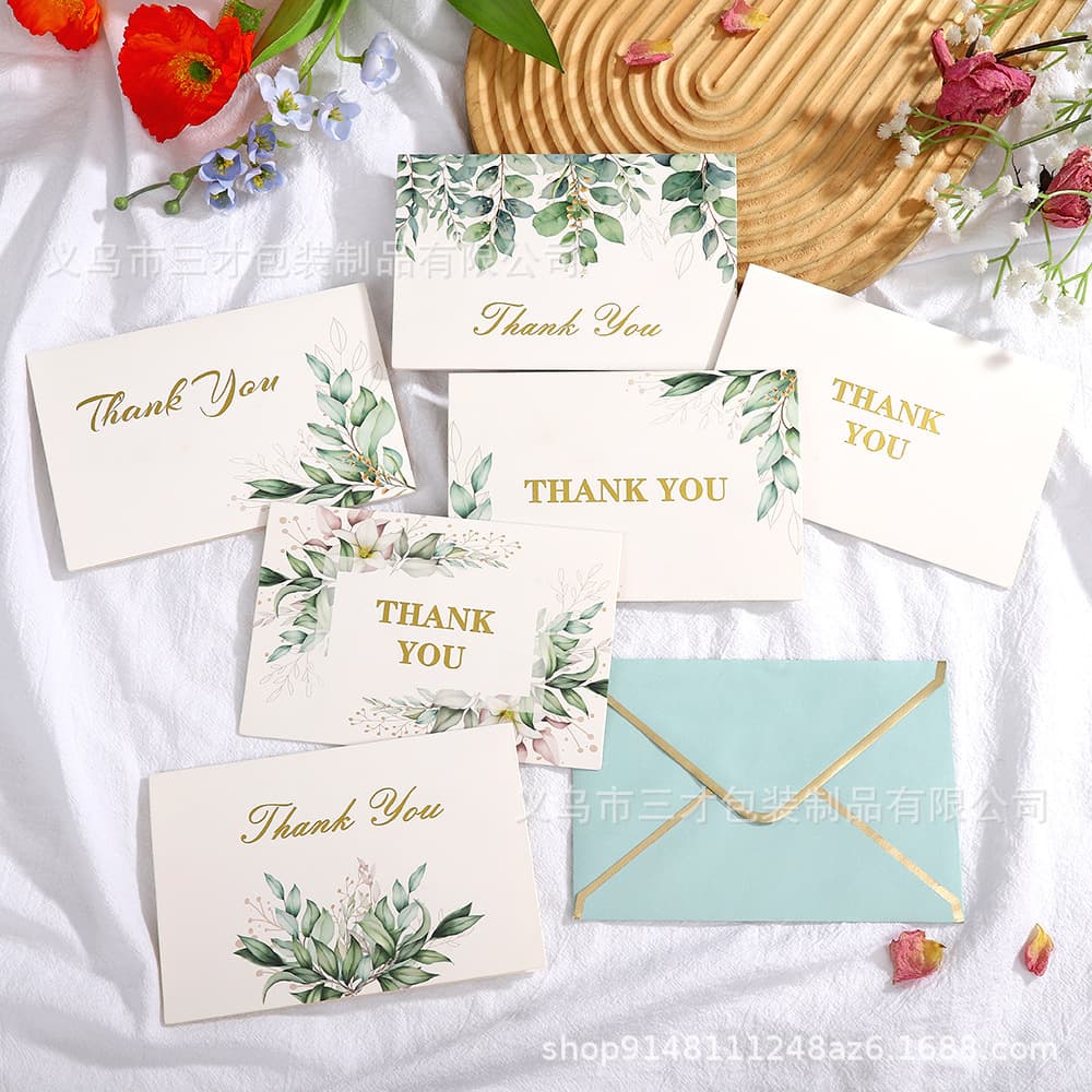 In Stock Greeting Card with Gold Foil Flowers and Plants Thank You Gratitude Blessing Message Card for Cross-border Amazon