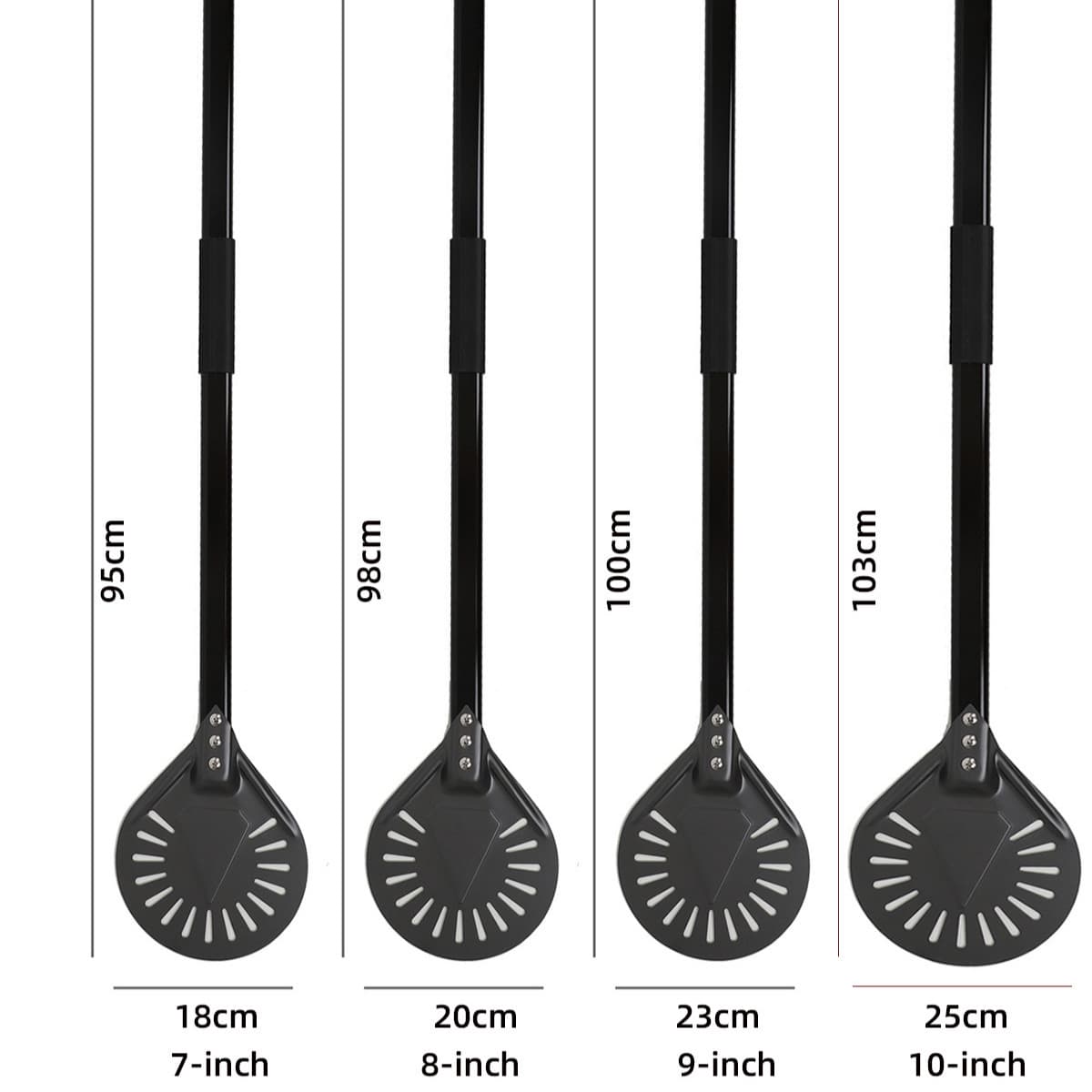 9-inch round punched European bag shovel hard anode flipping shovel aluminum round handle extended handle pizza shovel pancake