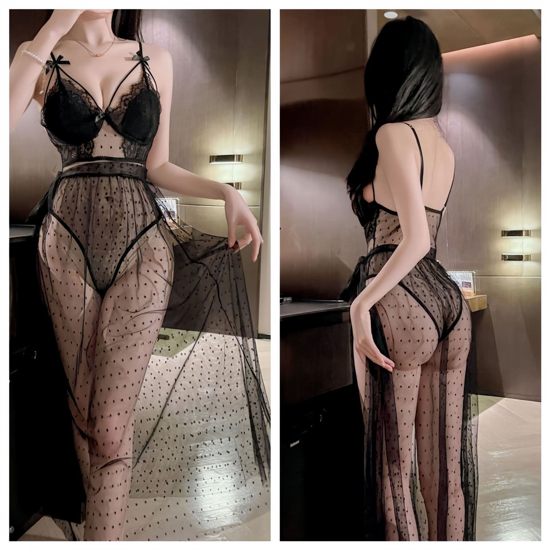 2025 New Sexy Lingerie Long Dress Camisole Sleepwear Sheer Lace Women's Seductive Nightgown