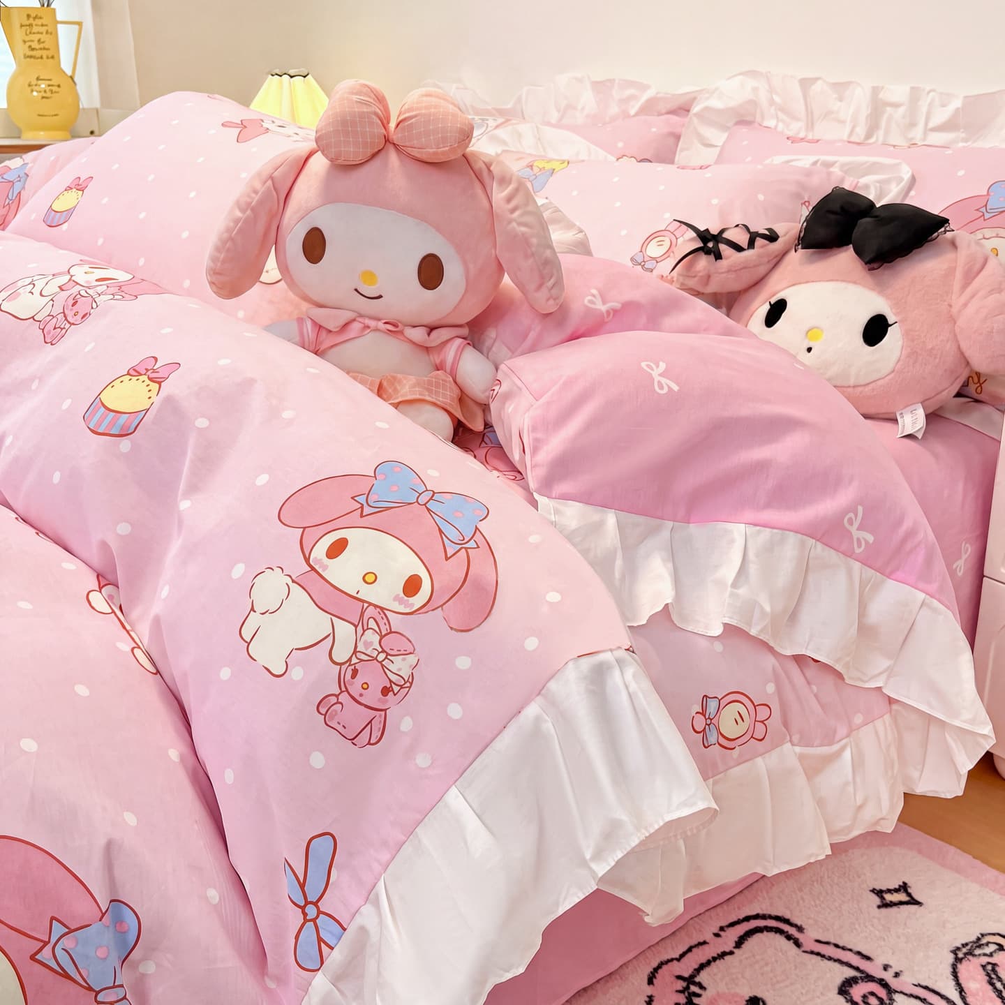 Genuine Melody KT cat pure cotton edge four-piece set of cotton girl sheets quilt cover princess student three-piece set