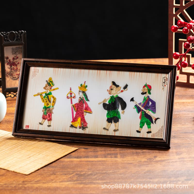 Factory Wholesale Journey to the West Shadow Puppet Ornament, Framed Wooden Xi'an Specialty Craft Gift