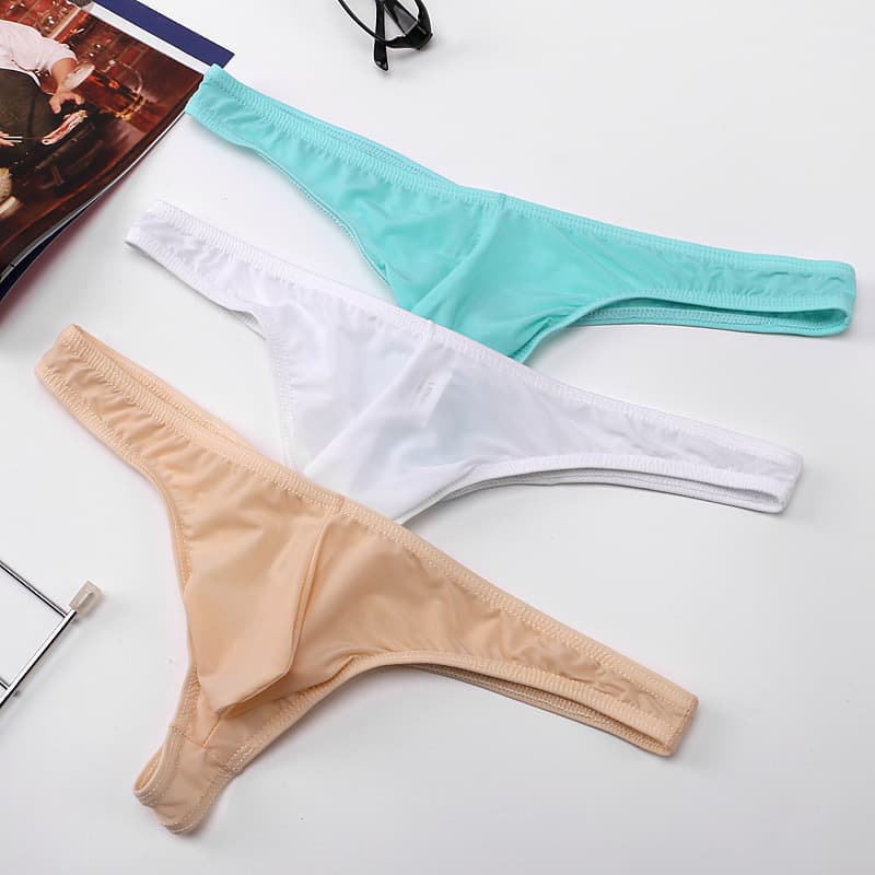 New Men's Thong Underwear, Ice Silk Transparent Low-Waist Sports Thong, U-Shaped Pouch T-String Breathable Low-Waist Korean Style Pants