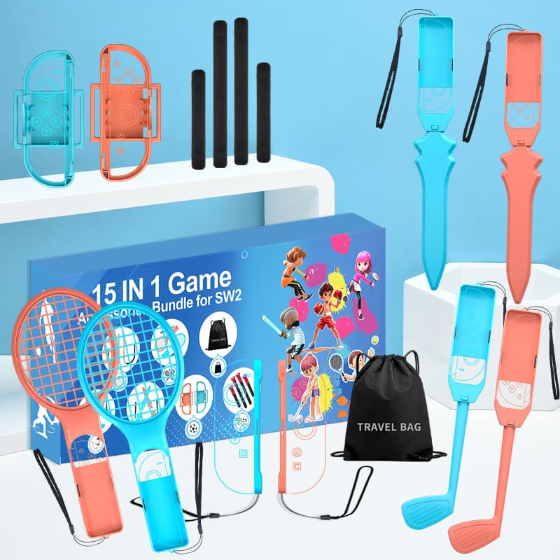 Switch 2nd Gen Sports 15-in-1 Motion Sports Set: Golf + Tennis Racket + Fencing + Wrist Strap, etc.