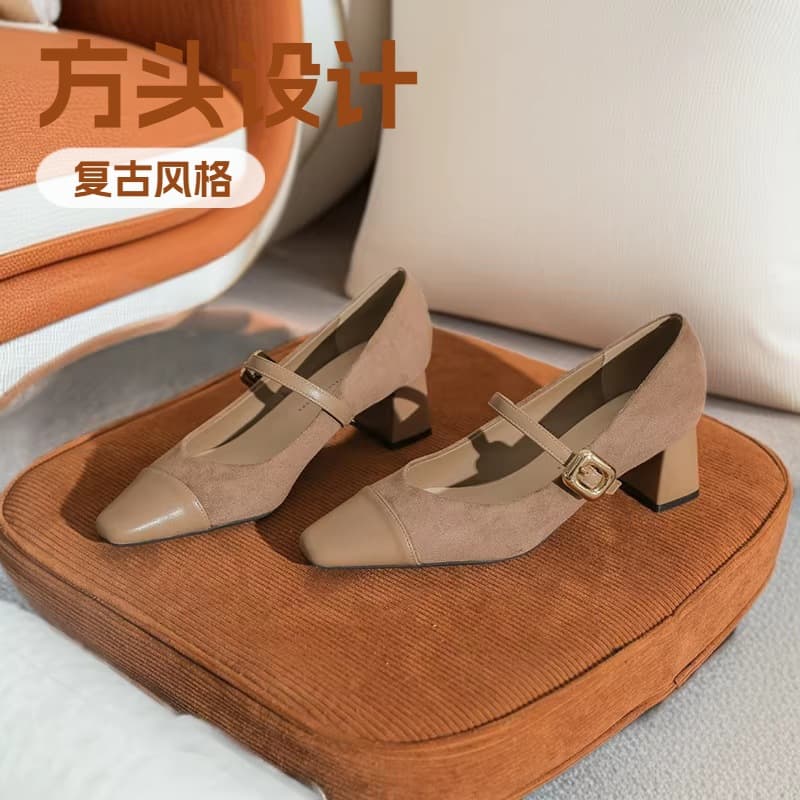 5995 French retro one-word Mary Jane shoes for women 2024 spring and autumn new low-heeled single shoes square toe granny shoes for women