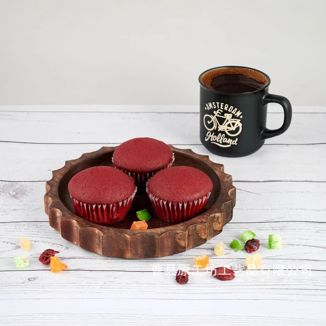 Wooden Round Lace Cake Tray Base Desktop Coffee Tea Set Plate Solid Wood Aromatherapy Candle Holder Tray Decoration
