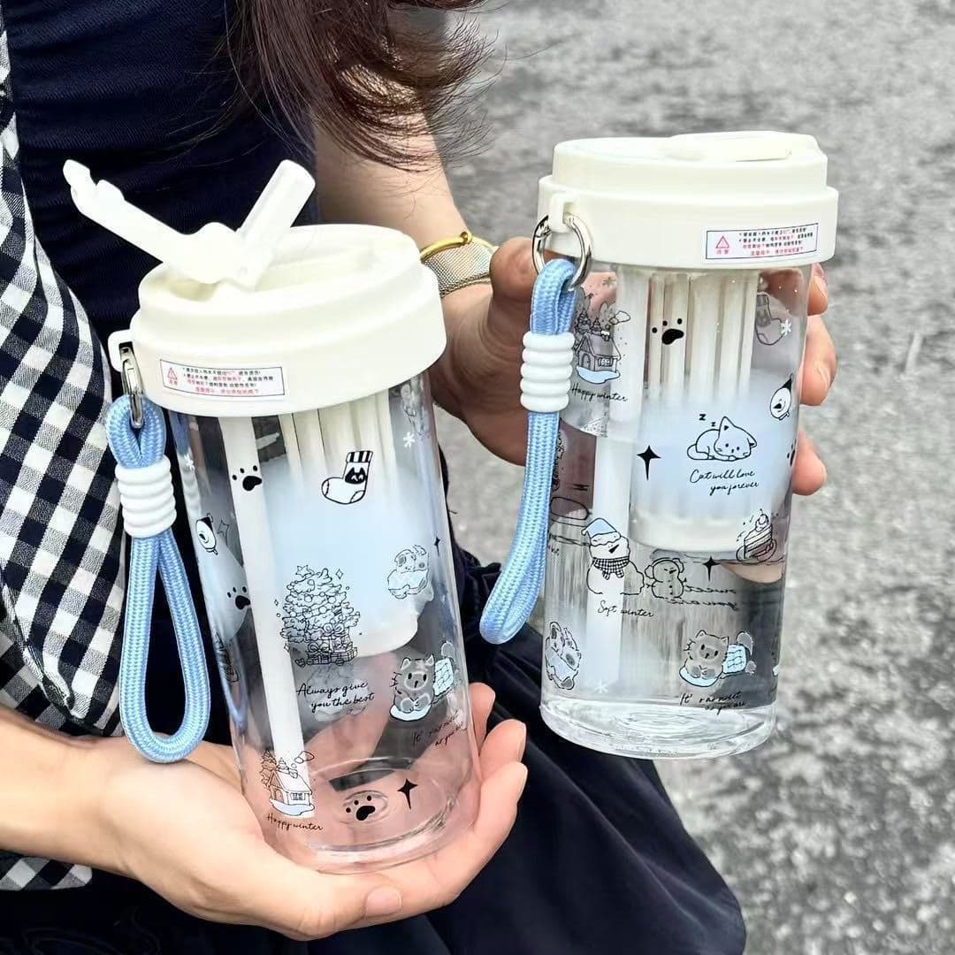 New Straw Cup for Students, Ins Style Portable Water Cup with Tea Infuser, High-Temperature Resistant, High Appearance Level