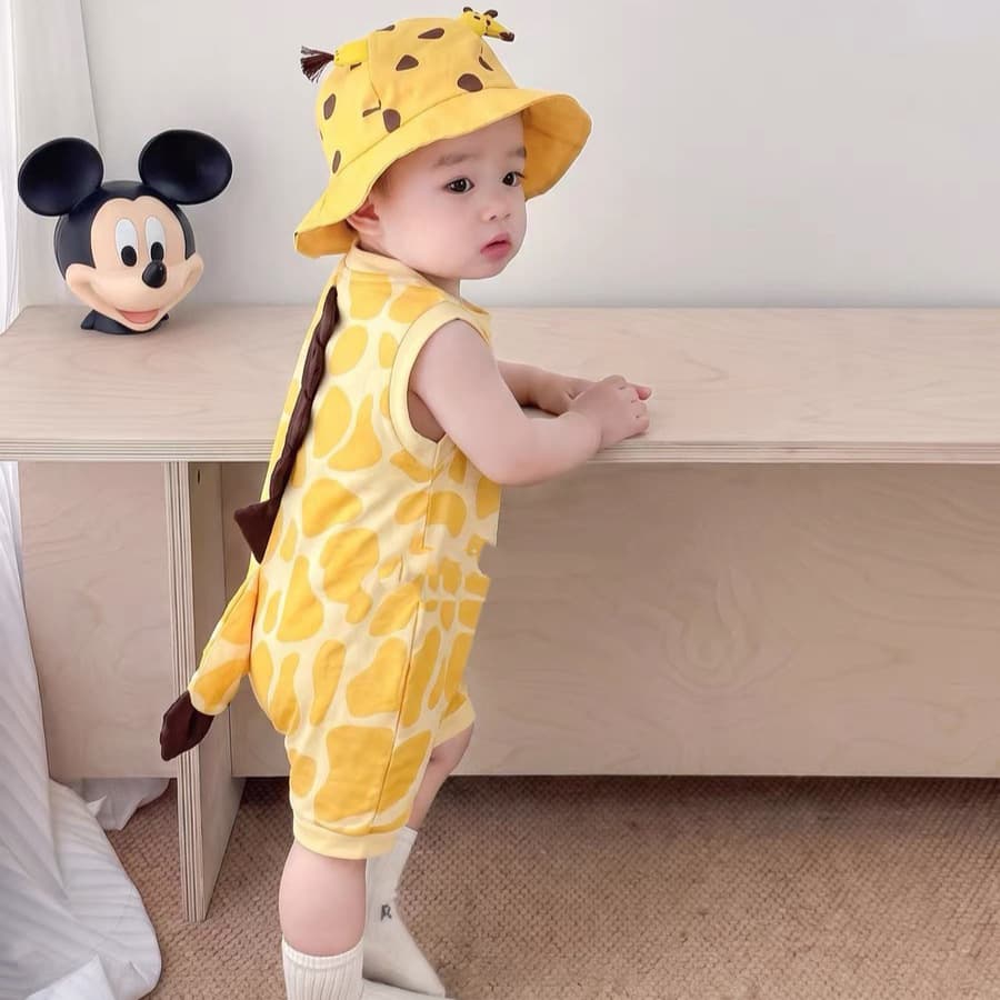 Infant Bodysuit Summer Thin Baby Giraffe Design Romper Sleeveless Crawling Suit Summer Clothes Outfit for Outings