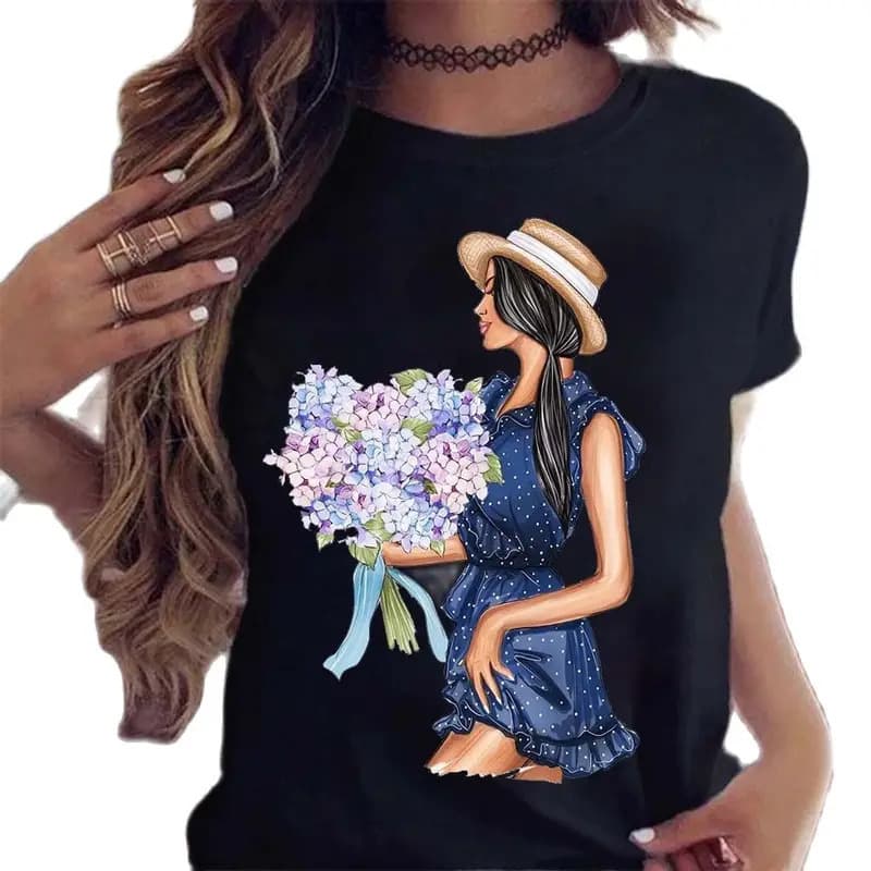 European and American Cross-Border Women's Summer New Round Neck Casual Short Sleeve T-Shirt Women's Top Fashion Trendy Plus Size Base Layer