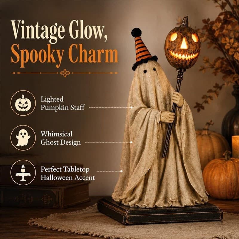 Cross-border new product Lighted Vintage Ghost Figurine Luminous Pumpkin Stick Retro Ghost Ornament