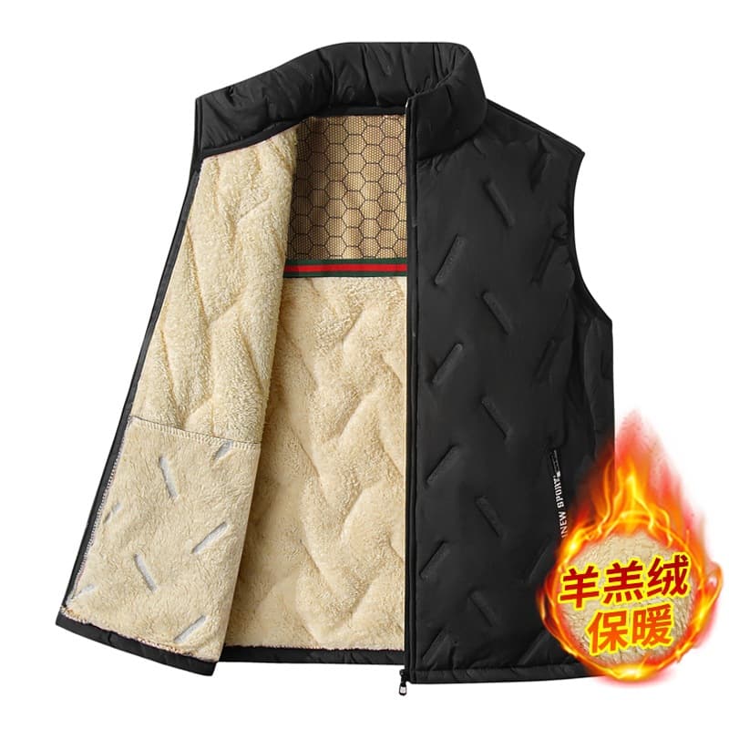 New Winter Men's Vest Graphene Fleece-Lined Warm Lamb Fleece Vest Comfortable Stand Collar Sleeveless Jacket