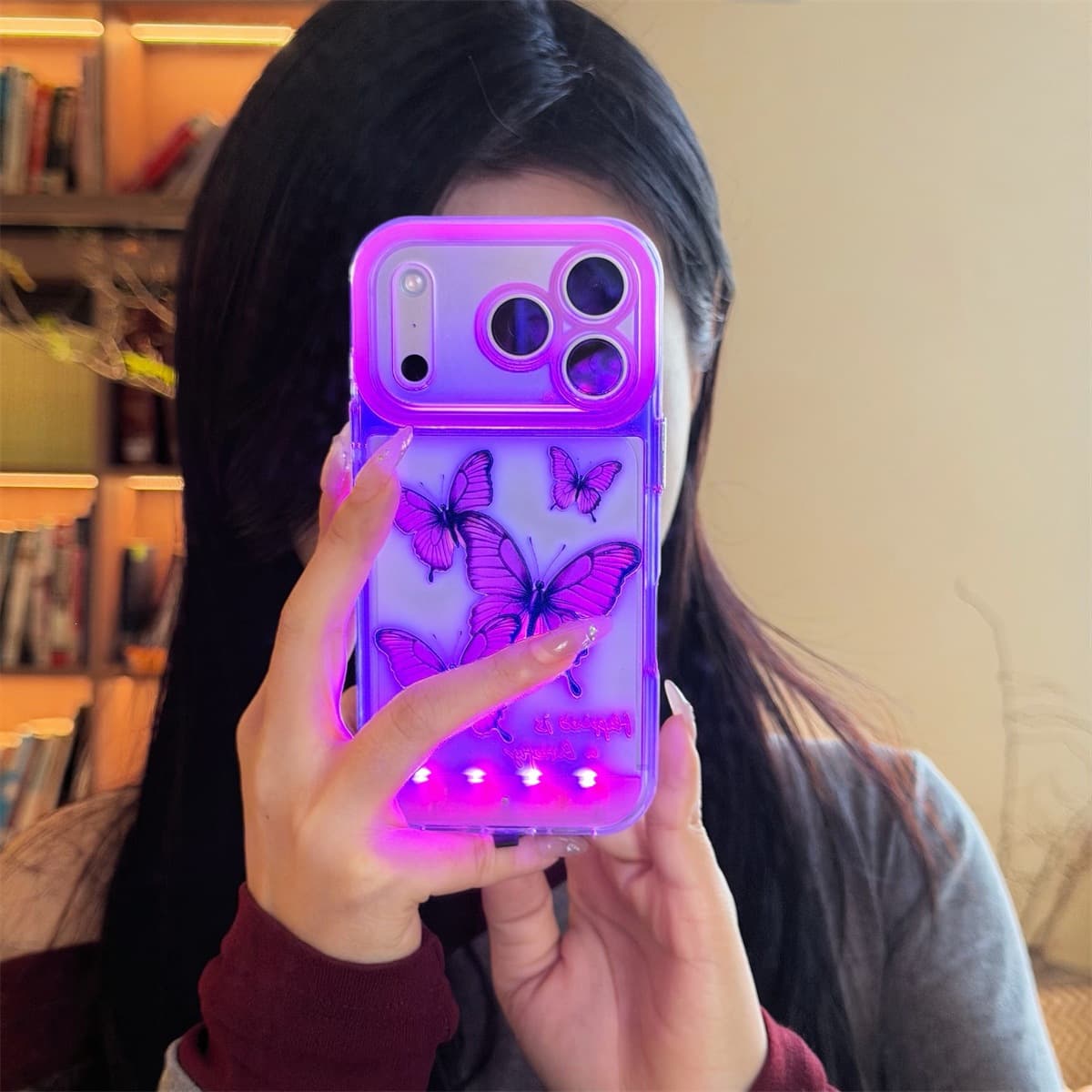 Flash Caller Purple Butterfly iPhone 14/13 Compatible 12/11 Apple 17/16/15 PRO MAX Phone Case