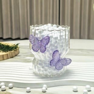 Handmade 3D Butterfly Glass Cup Creative Striped Coffee Cup Petal Cup Striped Milk Cup Gift