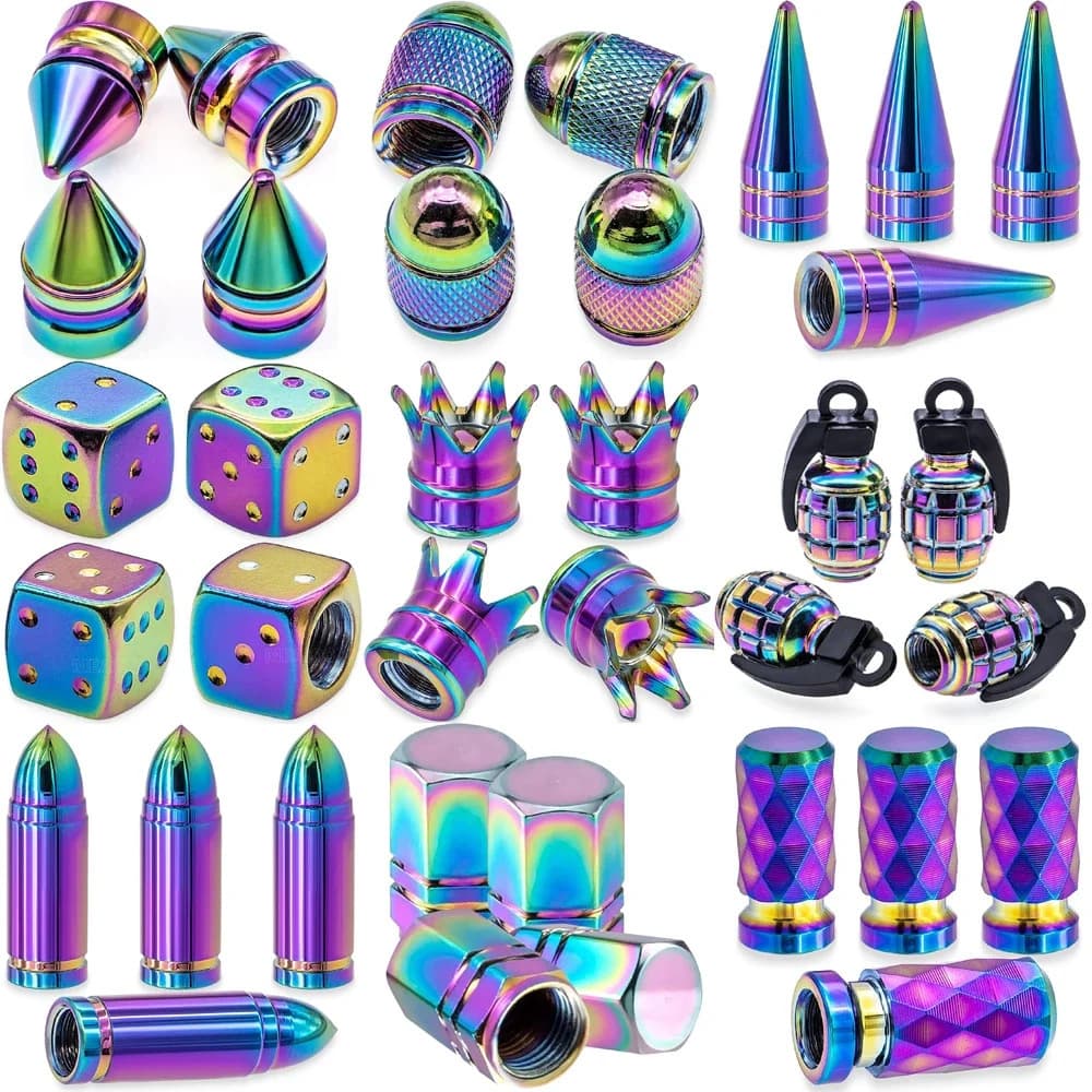 Cross-border Colorful Aluminum Alloy Tire Valve Caps for Car Motorcycle, American Style Valve Stem Caps