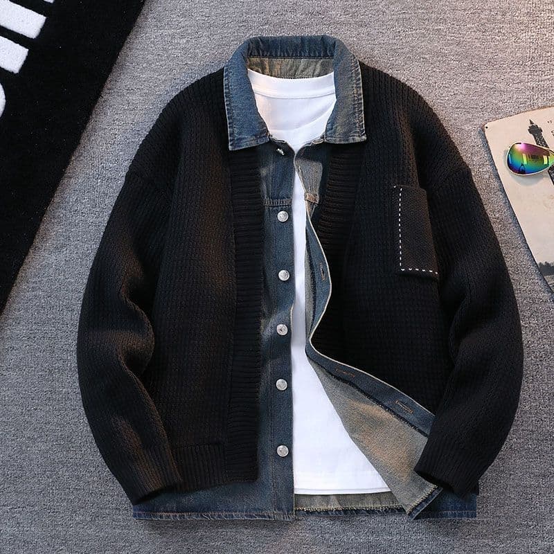 New Autumn/Winter Shirt Collar Two-in-One Thickened Warm Cardigan Loose Collar Men's Denim Jacket Trendy