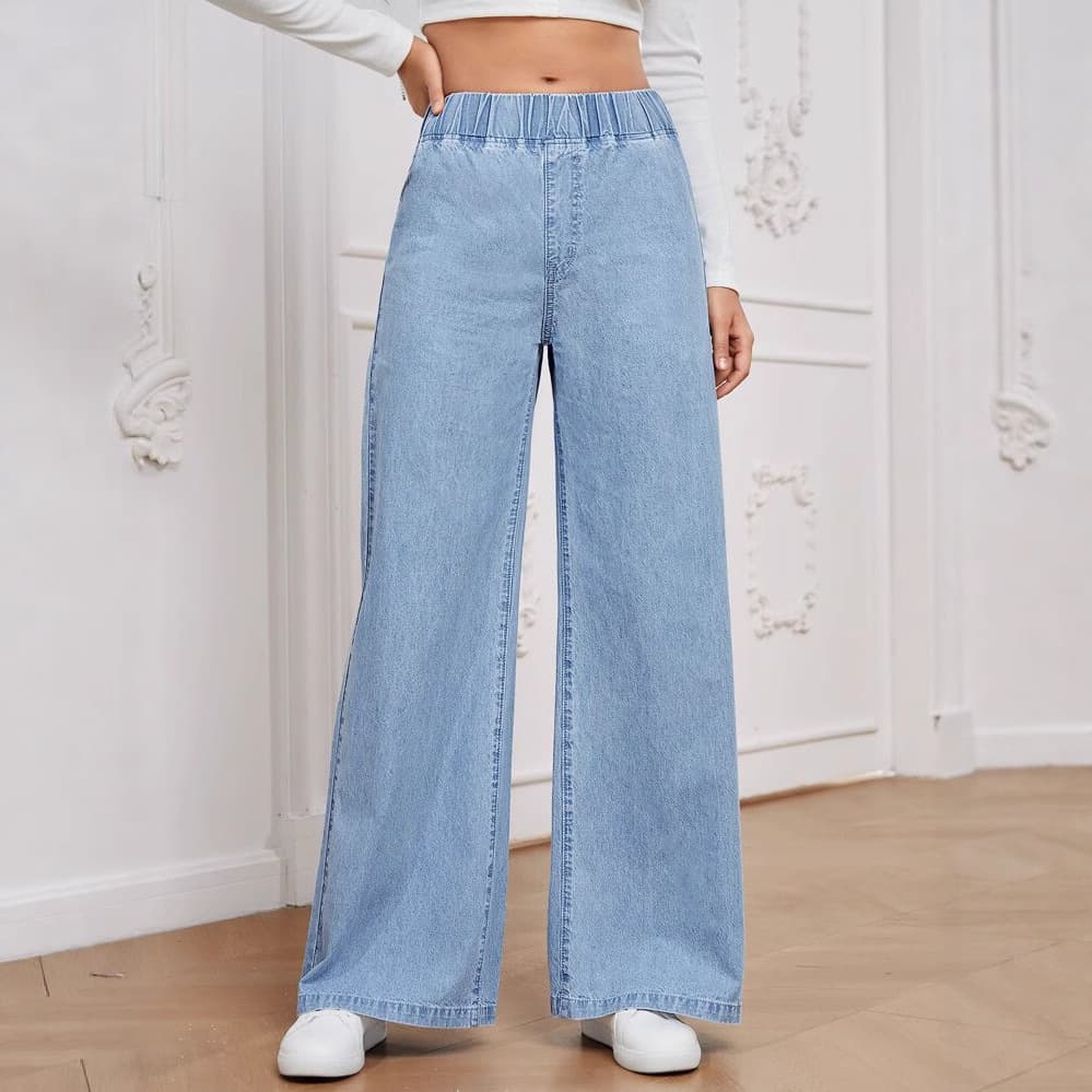 Fashionable Loose Women's Jeans Straight Leg Mid Waist Mid Rise Summer New Style Trendy Long Pants Popular Casual Denim Trousers