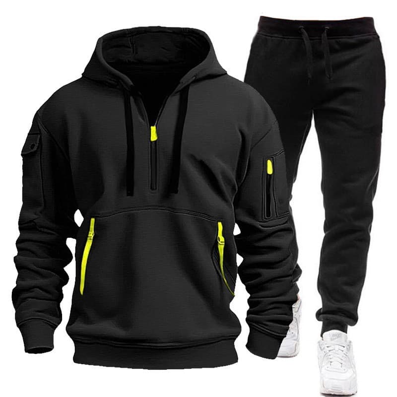 New Spring/Autumn Men's Hoodie Set Zip-Up Multi-Pocket Pullover Casual Sportswear