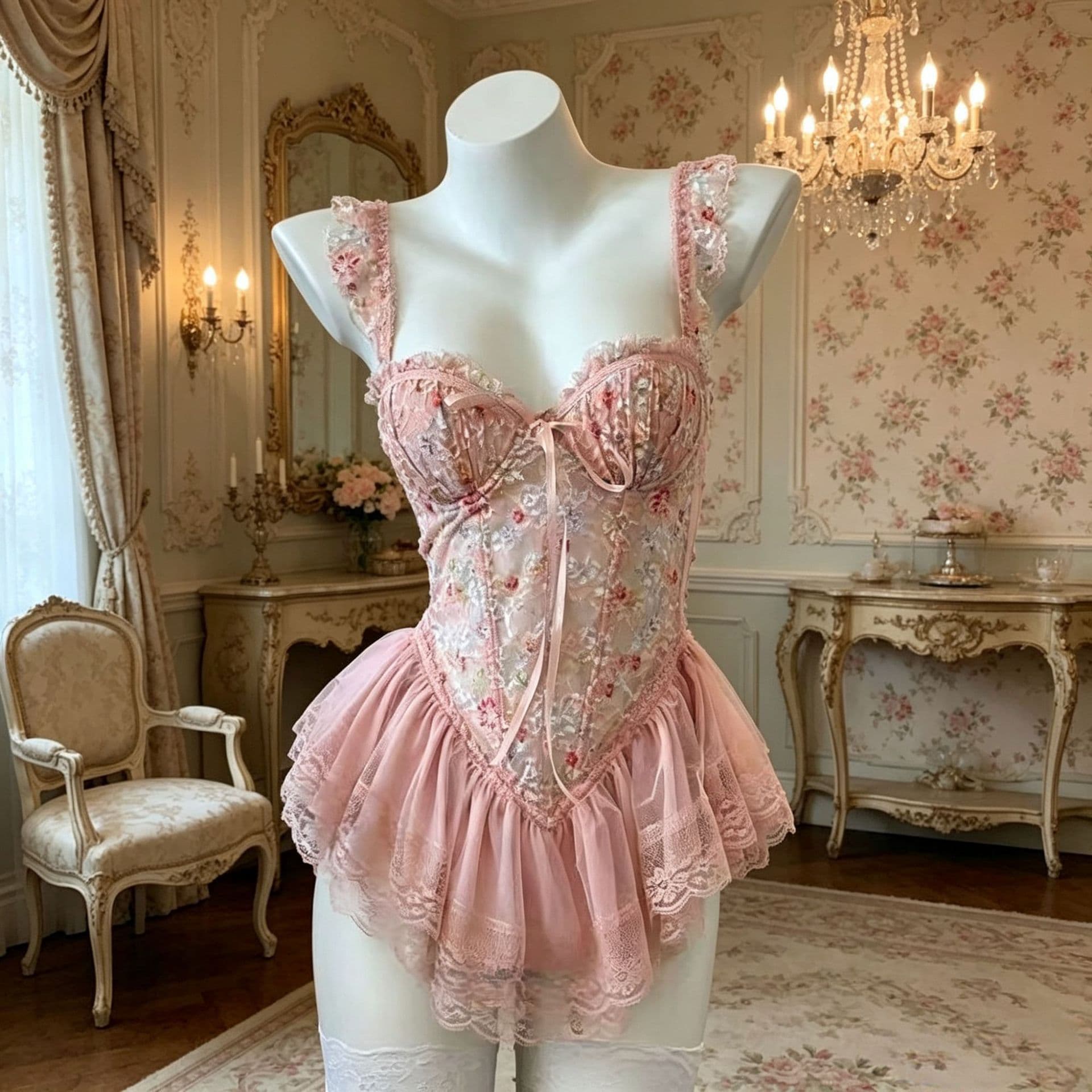 Sexy lingerie, sweet, cute, fun, tempting, lace, see-through, hot girl, sexy, slim, fishbone suspender, French pure desire