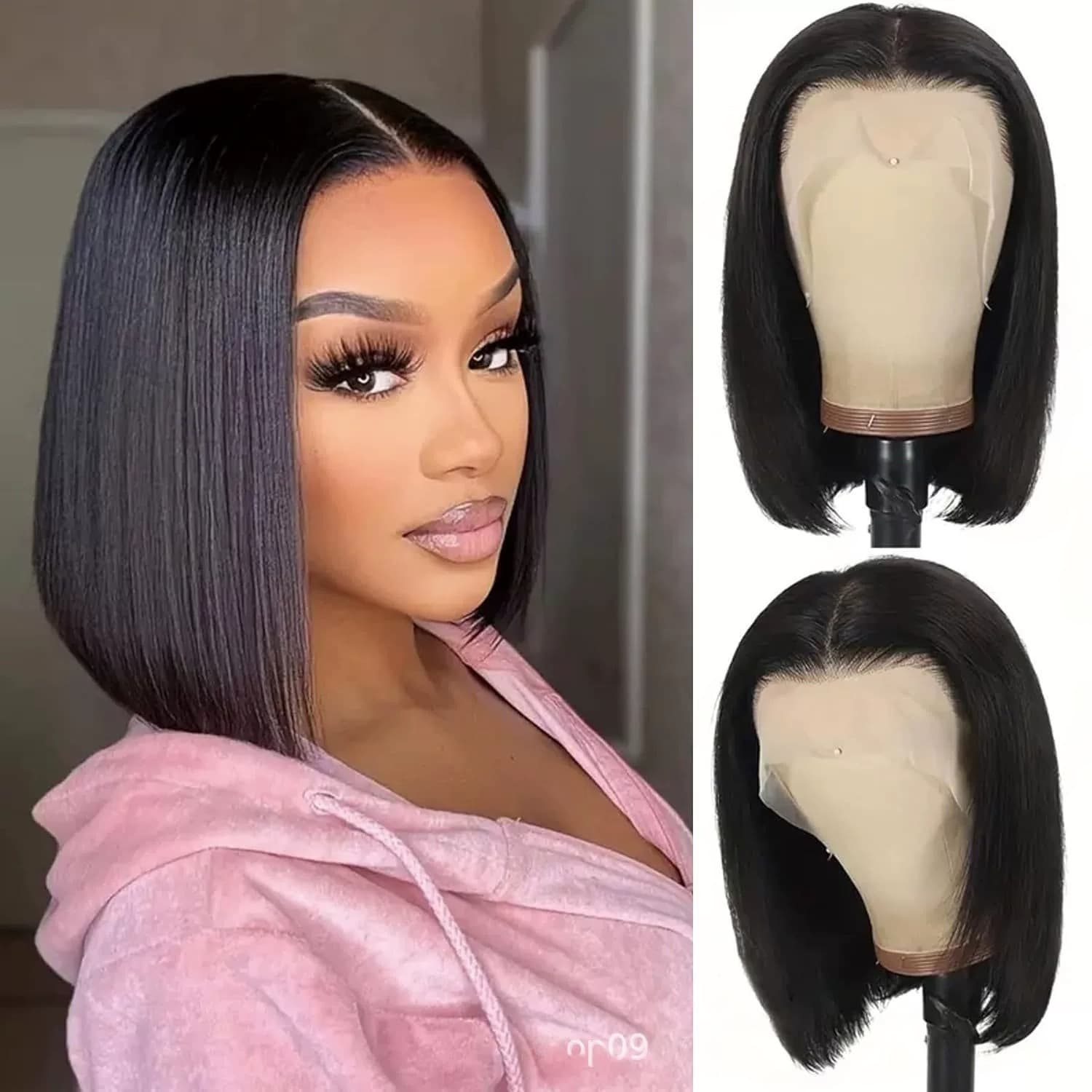 lace frontal human hair wig13*4 front lace long straight hair bob short hair wig headgear