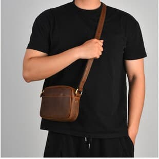Maluente Crazy Horse Leather Men's Single Shoulder Crossbody Bag Handbag Genuine Leather Large Capacity Handheld Clutch Shoulder Bag