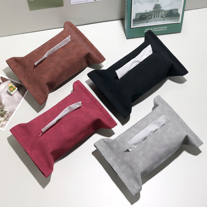 Car Mounted Pure Color Bag Hanging Style INS Storage Box Leather Handkerchief Holder Multi-Function Armrest Box Car Organizer