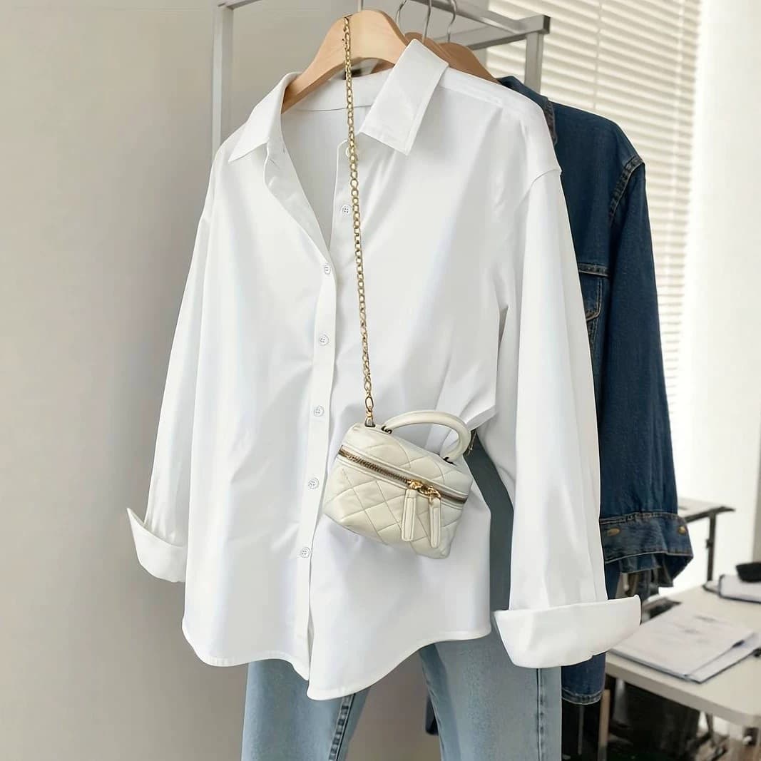 Plus size women's shirt with simple design, versatile and elegant for office, casual, and commuting wear, suitable for all seasons