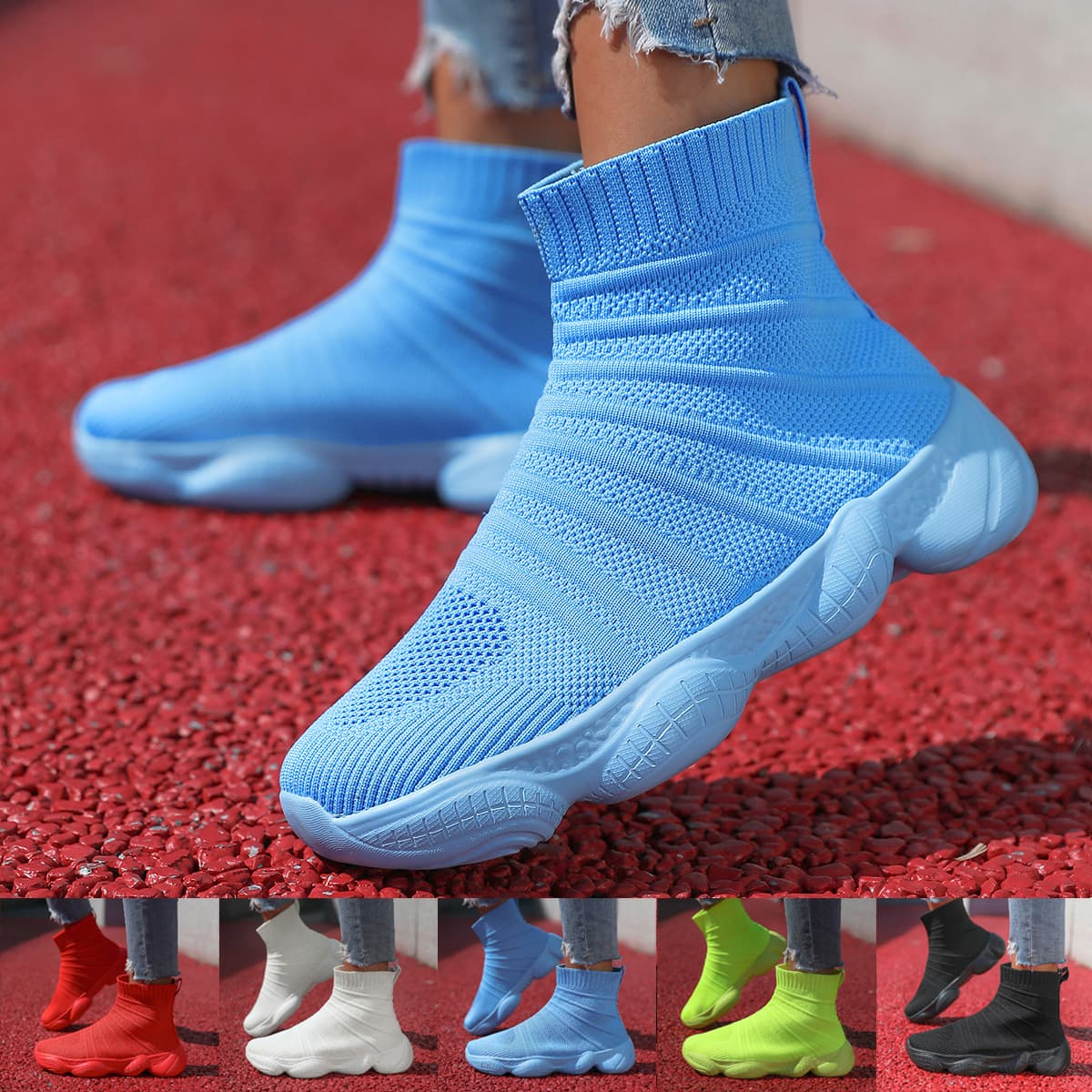 Women's High-Top Flyknit Sock Shoes Fashion Breathable Casual Shoes High Elastic Upper Mesh Shoes Lightweight Women's Casual Shoes