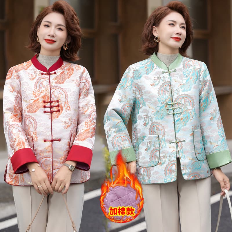 Mother's autumn thickened coat new Chinese style national style cotton coat 2025 middle-aged and elderly women's autumn and winter light and warm cotton coat