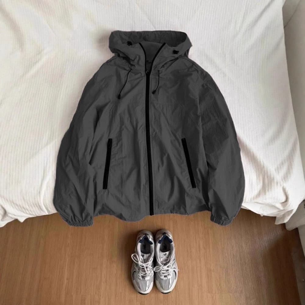 Men's Gray Ice Silk Sun Protection Hooded Jacket Summer Quick-Dry UV-Protective Sport Coat Lightweight Breathable Outdoor Windbreaker