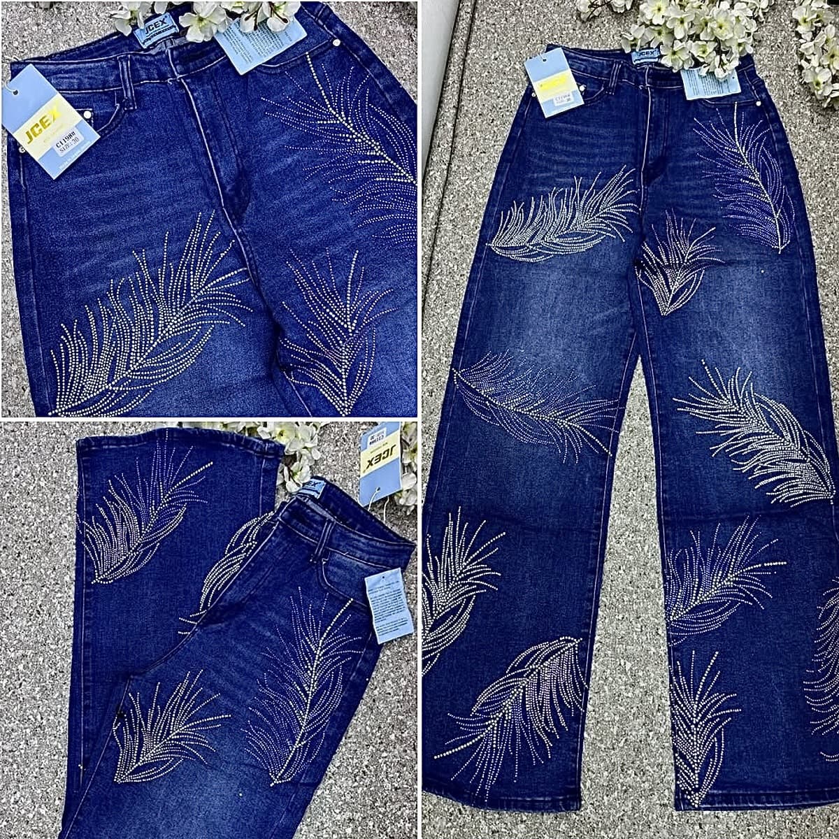 Boyfriend jeans Available rhinestone women's wide-leg denim trousers wholesale stone jeans
